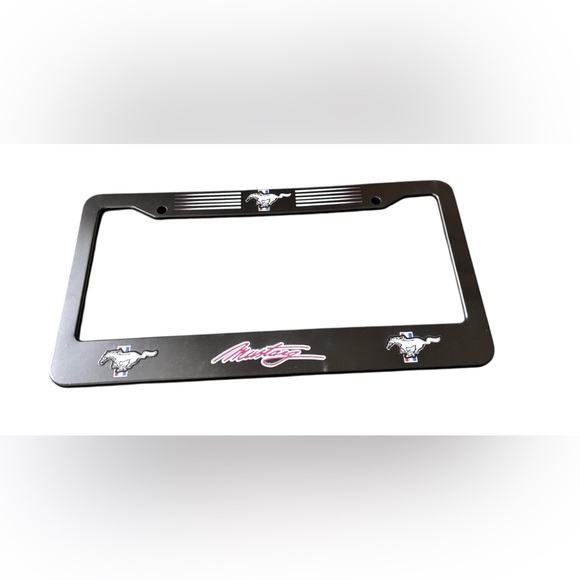 Mustang Stainless Steel Black License Plate Frame Car Truck Logo Stand. Hardware - Picture 1 of 4